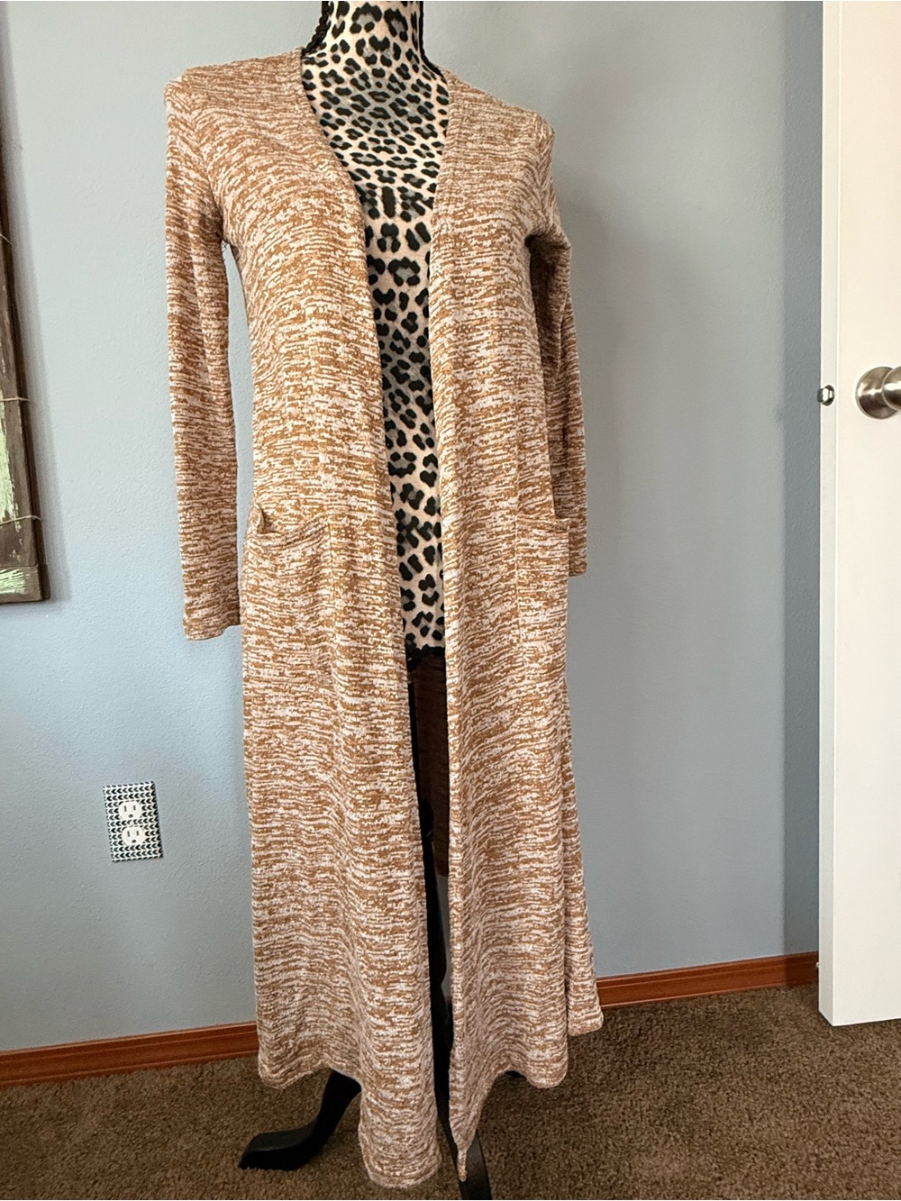LuLaRoe Long Open Front Marled Tan Cardigan